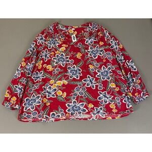 Old Navy Floral Blouse Top XL Red Blue‎ Tassel Tie Neck Long Sleeve New NWT